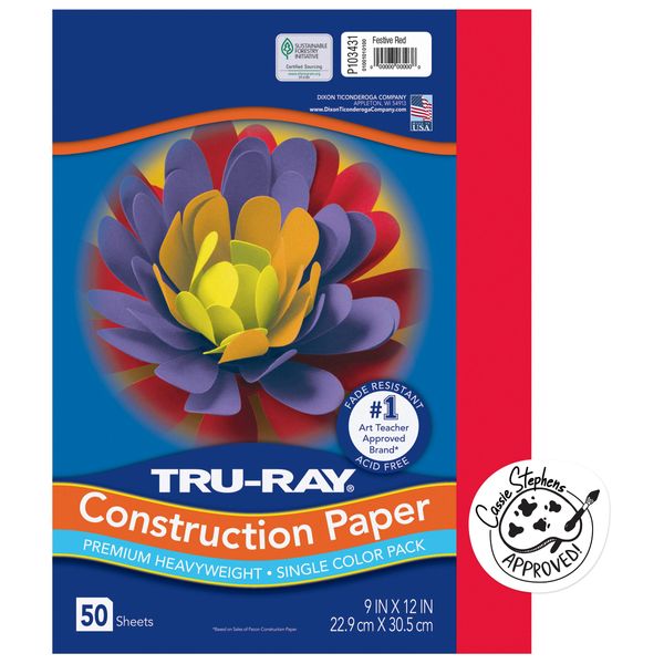 PACON - 103031 Pacon Tru-Ray Heavyweight Construction Paper, Festive Red, 9" x 12", 50 Sheets - 103431