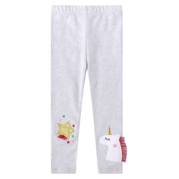 KISSOURBABY Girls Toddlers Leggings Fashion Stretch Pants Comfortable Bottoms-Gray Gold Star Unicorn-4T