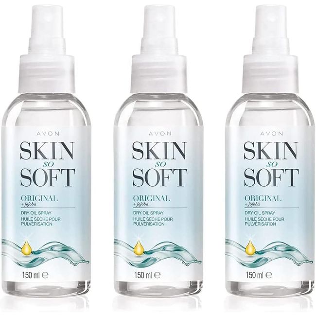 Avon Skin So Soft Original Dry Oil Body Spray with Jojoba and Citronellol 150 ml - Pack of 3