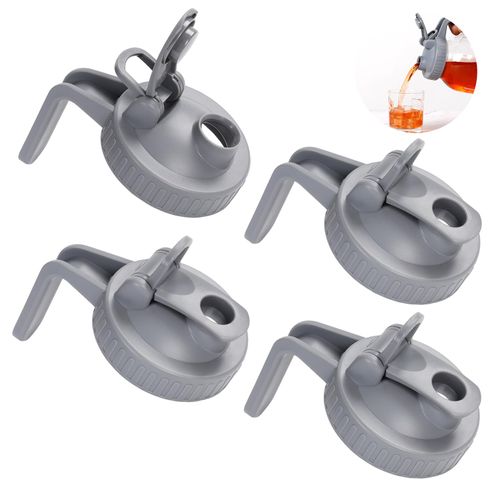 Wide Mouth Mason Jar Pour Spout Lid - 4 Pack Grey Airtight Flip Cap Lids Lid with Handle, Turns your Mason Jar into Pitcher, BPA Free & Durable Pour Lid Easy to Clean Fit for Canning Jars