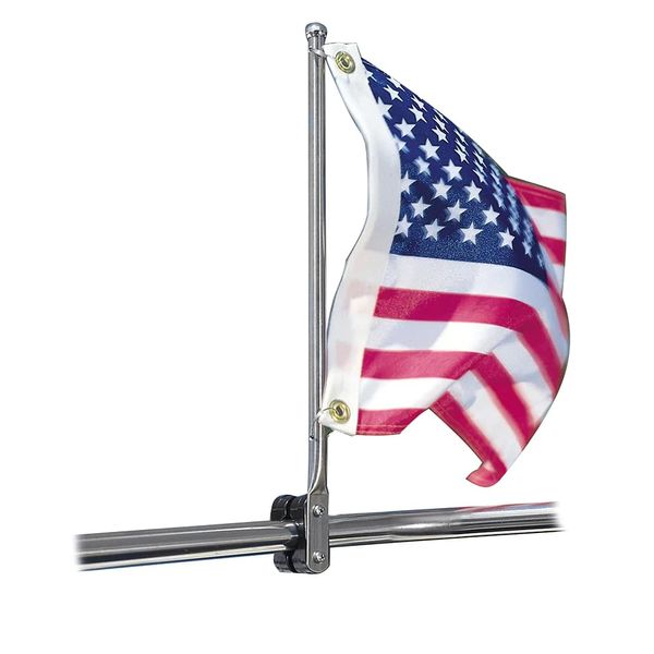 TAYLOR MADE PRODUCTS 15" Stainless Steel Flag Pole with Rail Mount – Made from T304 stainless steel – 15" length – Mounts to 7/8" to 1 1/4" round rails – Complete with split rings – 2020109098