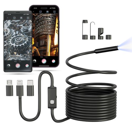 HertzEagle Endoscope Camera with Light Compatible with iPhone and Android, 16.5ft IP67 Waterproof Snake Camera, Borescope, 8 Adjustable Lights