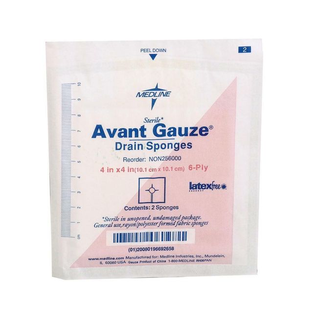 Medline Avant Gauze Sterile Drain Sponge, 4"x4", 6-Ply, Box of 50 - NON256000H