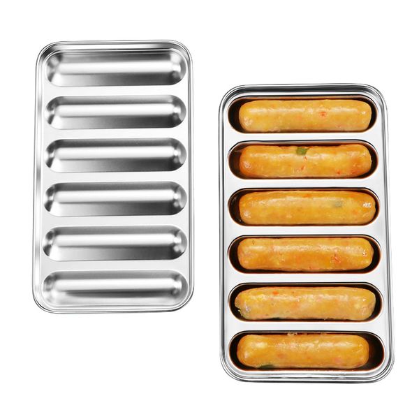 Mold Sausage,Sausage Mould Sausage Mold with Lid,Stainless Steel Baking Pan Food Mold for Hot Dogs,6 Sausages DIY Hot Dog Mould Homemade Meat Sausage Mould for Sausage, Hot Dog Bun