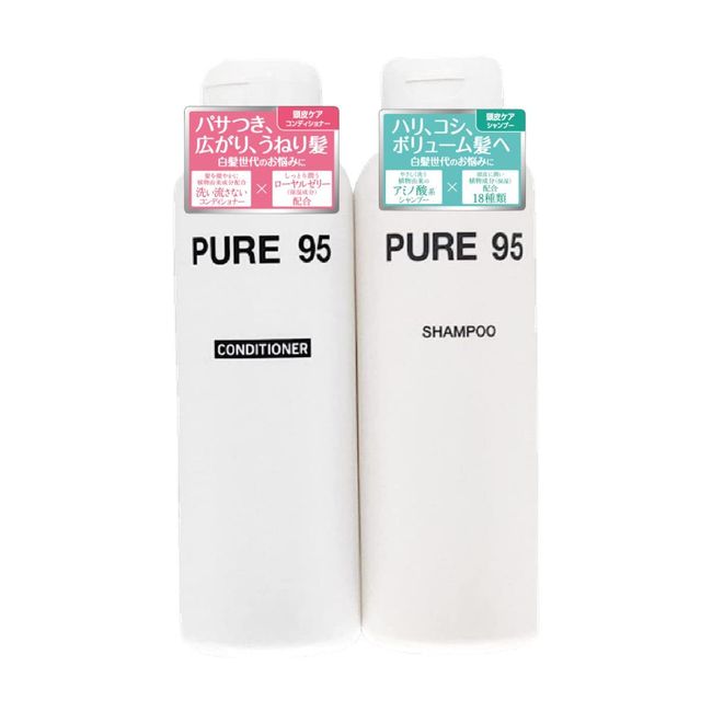 PURE95 Amino Acids, Non-Silicone, Salon Exclusive, Palming Japan, Pure 95 Shampoo 13.5 fl oz (400 ml) & Conditioner 10.1 fl oz (300 ml), Hair Care, Damage Care, Men's, Women's, Unisex