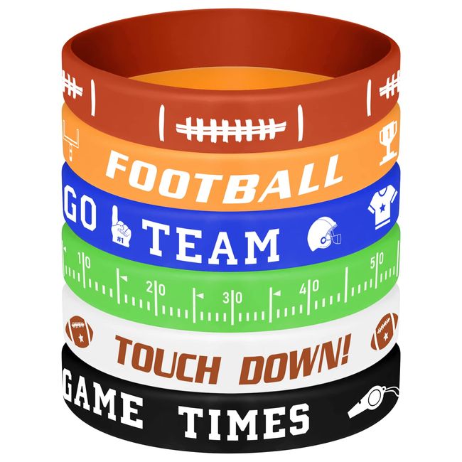 MIAHART 16 Pieces Football Theme Bracelets Silicone Wristband for Sport Theme Birthday Party Favors, 6 Styles