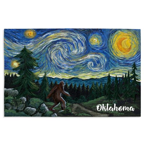 Lantern Press 16x24 Inch Giclee Art Print Wall Decor, Oklahoma, Starry Night, Bigfoot