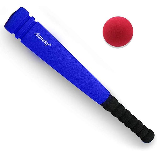 Aoneky Min Foam Baseball Bat and Ball for Toddler - Indoor Soft Super Safe T Ball Bat Toys Set for Kids Age 2 Years Old, Best Gift for Children, 16.5 inch (Blue)