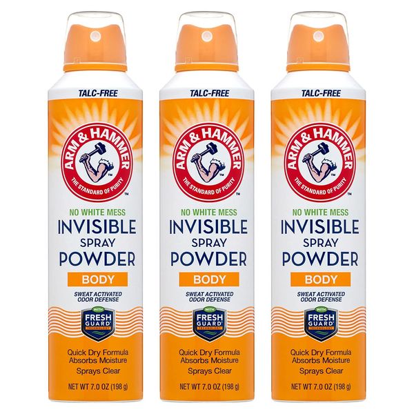 Arm & Hammer Invisible Body Powder Spray, Clear Talc-Free Body Odor & Sweat Control For Men & Women, Spray Body Powder For Women And Men, Arm And Hammer Body Spray Powder, 7 Oz (3 Pack)