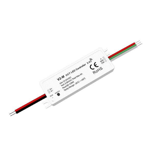 2CH*2.5A 12-24V DC 2.4GHz RF Controller for CCT LED Strip Lights, V2-M