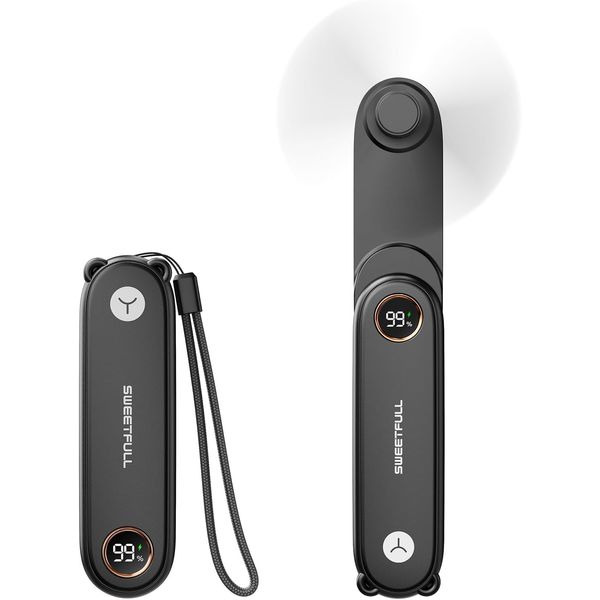 Portable Handheld Mini Fan with LED Display, 2-In-1 Personal Foldable USB Rechar