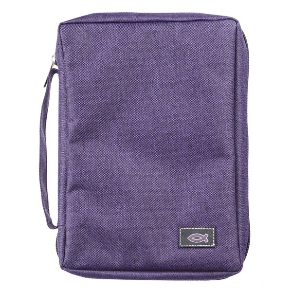 Canvas Bible Cover With Fish Symbol Appliqué, Purple, Medium
