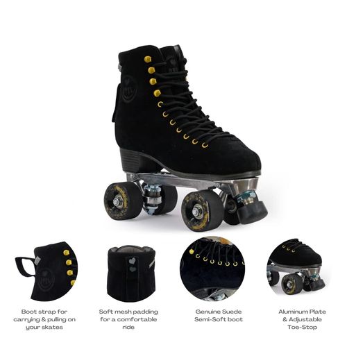 BTFL Pro Roller Skates Women, Kids & Men -Suede Boot- Indoor, Outside, Rink, & Rhythmic Roller Skating. Black, Blue, Gray, Green, Pink, White (Faya Pro, US Women´s: 08 / US Men´s: 6,5)