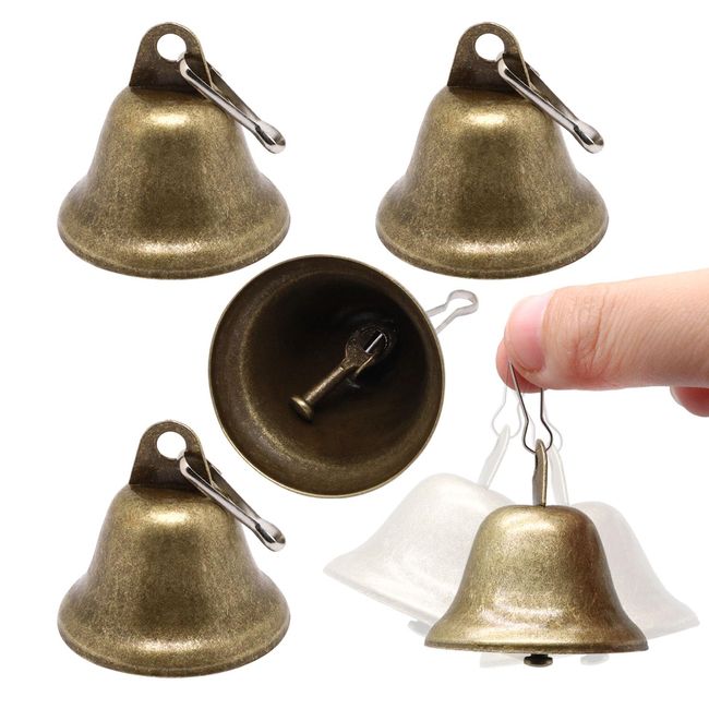 BENLIUDH Craft Bells Brass, Holiday Bell Ornaments for Christmas Tree Vintage Small Hanging Bells with Spring Hooks (5 pcs)