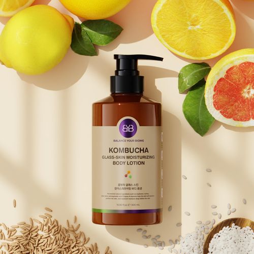 BALANCE YOUR BIOME Kombucha Glass-Skin Moisturizing Body Lotion, Fermented soybeans, barley, pear juice, pomegranate and 12 types of vitamins.Skin pH balance, Replenish moisturIzing, 16.9 fl.oz.500ml