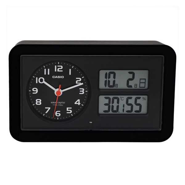 CASIO TTM-170NJ-1JF Alarm Clock, Radio Wave, Black, Analog, Snooze, Light Included, Automatic Illumination