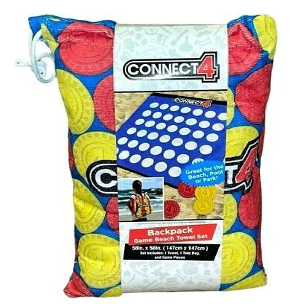 Connect 4 Backpack Game Beach Towel Set 58"x58" Tote Bag & Game Pieces