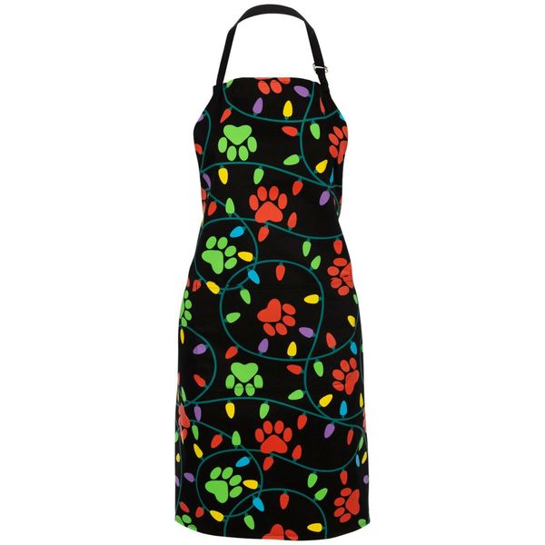 Animal Rescue Paw Print Pet Lovers Kitchen Chef Apron Holiday Lights Paw Prints