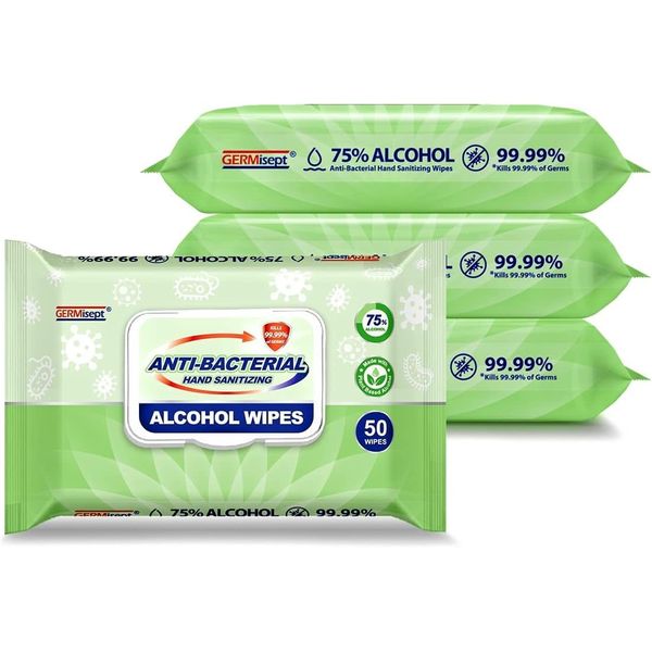 Advanced 75% Alcohol Antiseptic Hand Sanitizer Multipurpose Wipes (50 Count X 4 packs = 200 Wipes)