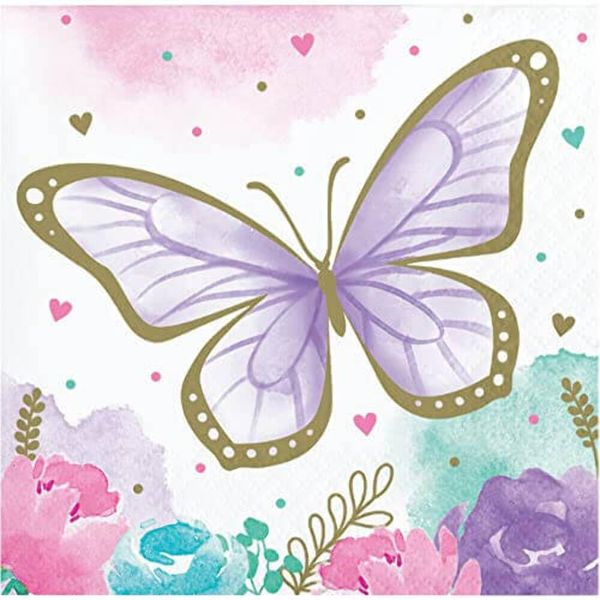 Golden Butterfly Beverage Napkins, 16 ct