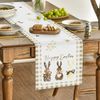 Easter Table Runner - 16x71 (40x180cm) Waterproof & Reusable - Bunny, Carrots & Egg Patterns Spring Table Decor for Kitchen, Easter Brunch, or Outdoor Party Dining