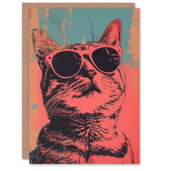 Birthday Card Cool Pet Retro Sunglasses Cat Lover For Him Man Greeting Card