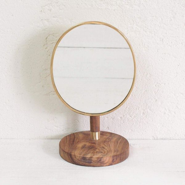 Horn Please by Recreational Vehicle BRASS & Wood Stand Mirror, Oval