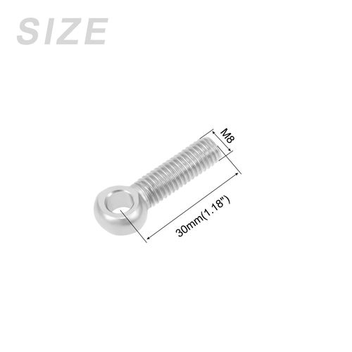 METALLIXITY Shoulder Swing Lifting Bolts M8x30mm 4pcs 304 Stainless Steel Eye Bolt for Home Refurbishment Pipeline Gate Valve Fasteners Silver