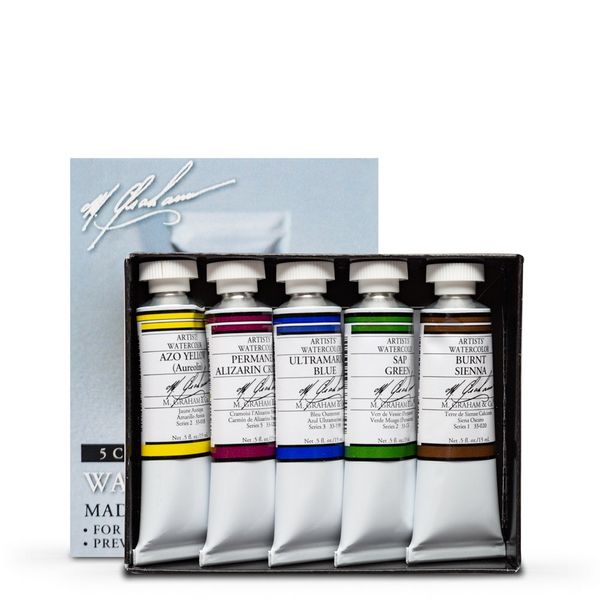 M. Graham & Co. 33-Set 1/2-Ounce Tube Watercolor Paint Basic 5-Color Set