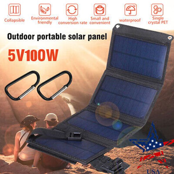 USB Solar Panel Kit Folding Power Bank Outdoor 100W Camping Hiking Phone Charger