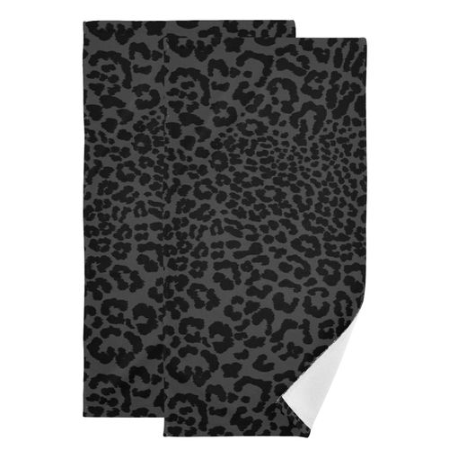 QINGAIYUA 2 Pcs Black Grey Leopard Print Hand Towels for Bathroom 14"x28",Soft Quick Dry Black Wildlife Cheetah Animal Skin Guest Bath Towels,Decorative Towels for Bathroom Kitchen Dish Face Gym
