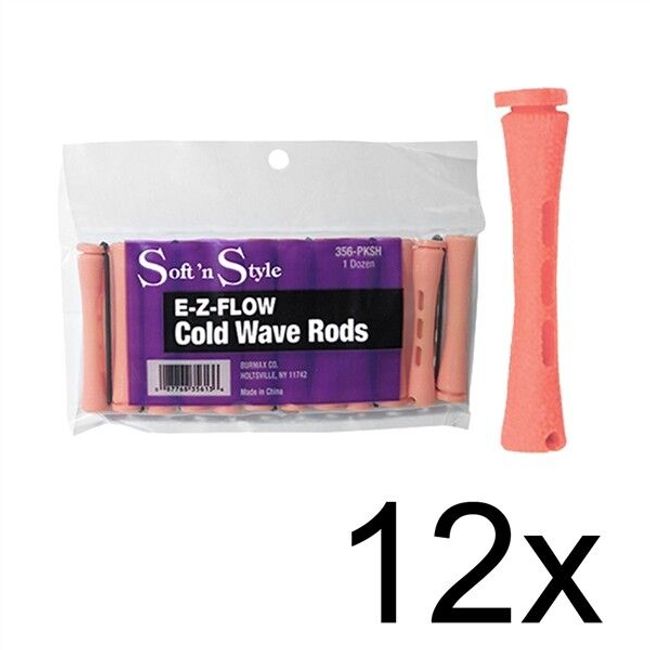 ST-356-PKSHx12 BEAUTY SALON EZ COLD WAVE HAIR PERM RODS - 12 PK 1 DOZ PINK SHORT