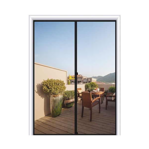 MAGZO Magnetic Screen Door Fit Door Size 48 x 83 Inch, Screen Size 50" x 84" Middle Opening Reinforced Fiberglass Mesh Curtain Double Door Mesh with Full Frame Hook&Loop-Grey