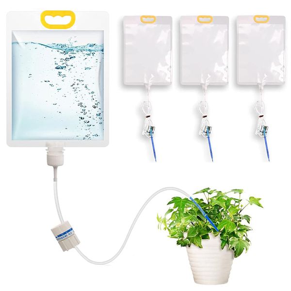 MissFox Pack of 4 Watering System Indoor Plants Automatic Watering Potted Plants 3.5 L Drip Irrigation Device 25 x 39 cm Plant Watering System with Adjustable Control Valve Switch