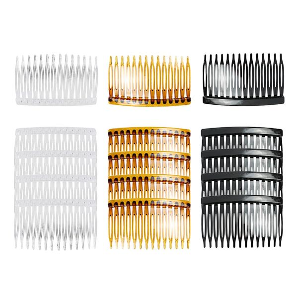 15 Pack Plastic Hair Side Combs, 14 Tooth Plastic Bridal Combs, DIY Headdress Accessories Suitable for Ladies, Girls Wedding Bridal Veil Updo Hair Headdress（Transparent White, Brown, Black)