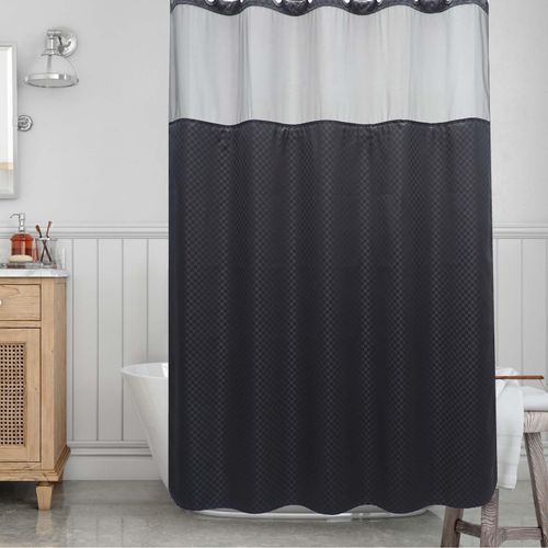 VIUOON No Hook Shower Curtain Set, Bathroom Shower Curtain with Snap in Fabric Liner Hotel Grade Fabric Shower Curtain Waterproof & Washable 71W x 74H, Black