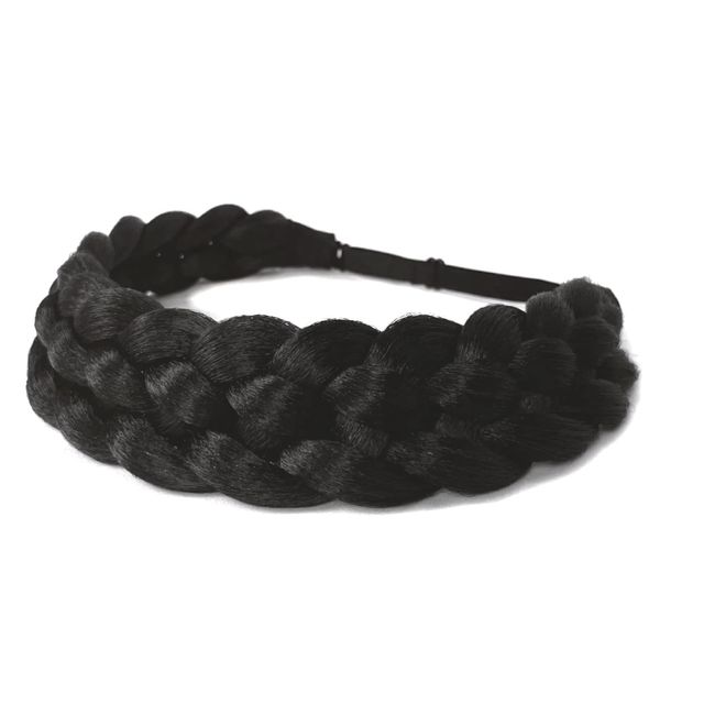 STHEJFB Braided Headband Wide Girl Elastic Hair Wig Classic Chunky Bohemian Thick Braid Headband Women's Accessories Beach Color (Black 1B)