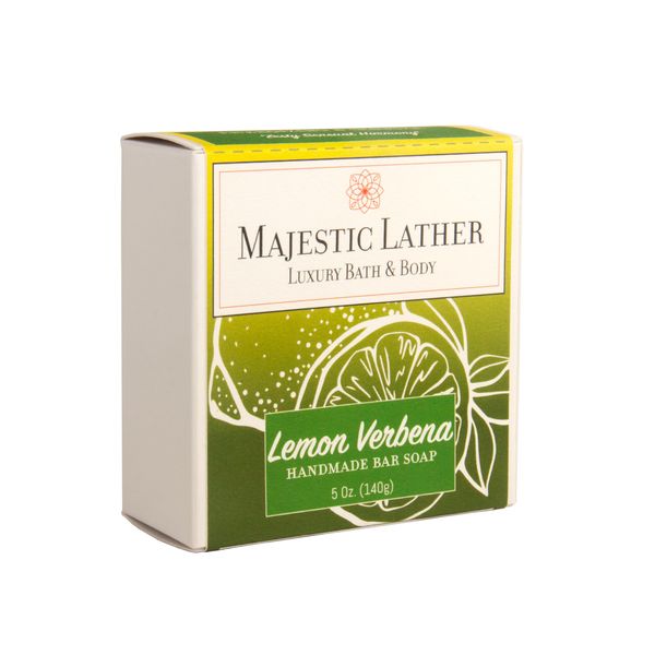 Majestic Lather Lemon Verbena Luxury Bar Soap for Face & Body. Cleanse, Nourish & Moisturize Skin. For All Skin Types. Handmade in the USA.