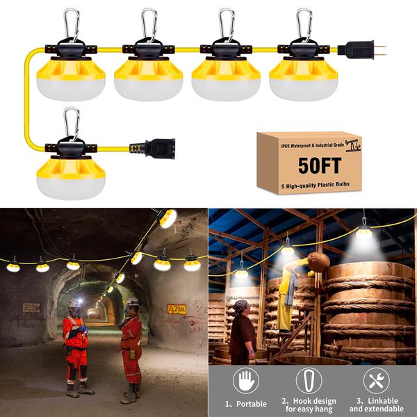 50FT 50W Construction String Work Lights LED Super Bright for Walkways Mine cave