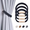 Pretty Jolly 4 Pack Wooden Magnetic Curtain Tiebacks Boho Decoration Drape Tie Backs Natural Cotton Handmade Double Rope Curtain Holdbacks for Thin & Thick Home & Office Window Drapery (New Dark Blue)