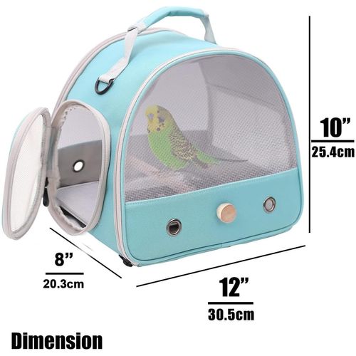 Bird Travel Cage, Portable Small Bird Parrot Parakeet Carrier with Standing Perch (NO Metal Tray), Side Access Window Collapsible(Green, Mesh Windows)