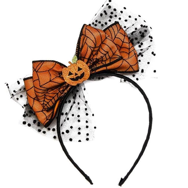 Halloween Headbands Pumpkin Bow Design Hair Bands Happy Halloween Party Hair Accessories for Kids Women Cute Pumpkin Mesh Headwear Hair Hoop for Halloween Hair Decorations 1Pcs (Pumpkin & Headdress)