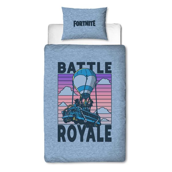 Character World Fortnite Official Single Childs Duvet Cover Set | Battle Royale Design Reversible 2 Sided Bedding Including Matching Pillow Case Single Bed Set | Polycotton, Blue