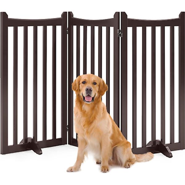 36" H Extra Tall Freestanding Pet Gate 3-Panel Wooden Dog Fence with 2 Support F