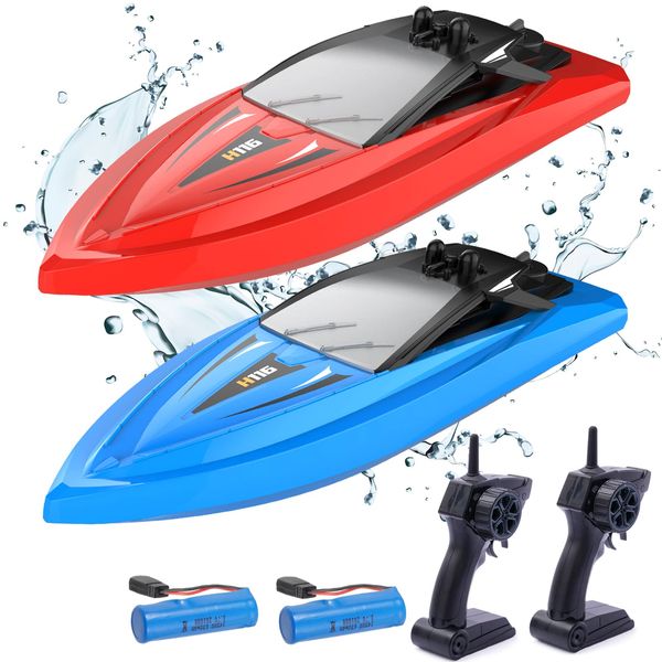 Detsnik H116 2Pack Remote Control Boat for Boys and Girls 4-7,8-12, Mini Remote Control Boat for Pools and Lakes with Whole Body Waterproof,Rechargeable Battery,Low Battery Alarm,2.4GHz,12+KMH