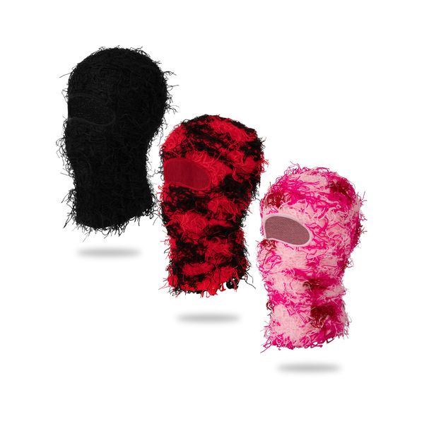 MGBPEI 3 Pack Distressed Balaclava Ski Mask for Kids Adult Knitted Full Face Ski Mask Windproof Neck Warmer