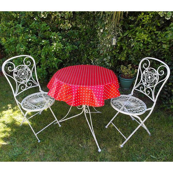 39" (1.0M) DIAMETER ROUND BISTRO PVC/VINYL TABLECLOTH - RED & WHITE POLKA DOT