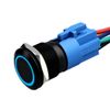 Langir 19mm Latching Push Button Switch 12V DC Waterproof On Off Switch with LED & Pre-Wired Harness 1NO1NC Self-Locking(Black Shell/Blue Light)