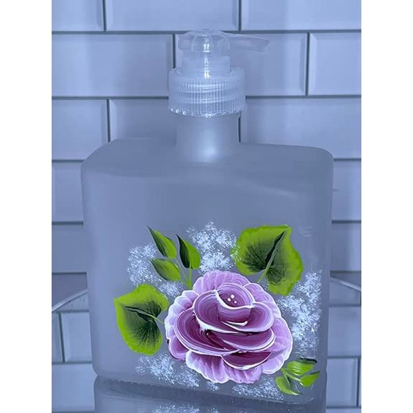 Frosted Pink Rose Soap Dispenser