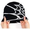 Unisex Spider Web Black Knit Stretch Beanie Hat